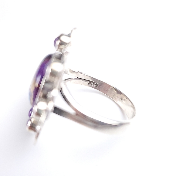 925 Sterling Silver Purple Copper Turquoise Flower Ring Size 9 New - Picture 11 of 13